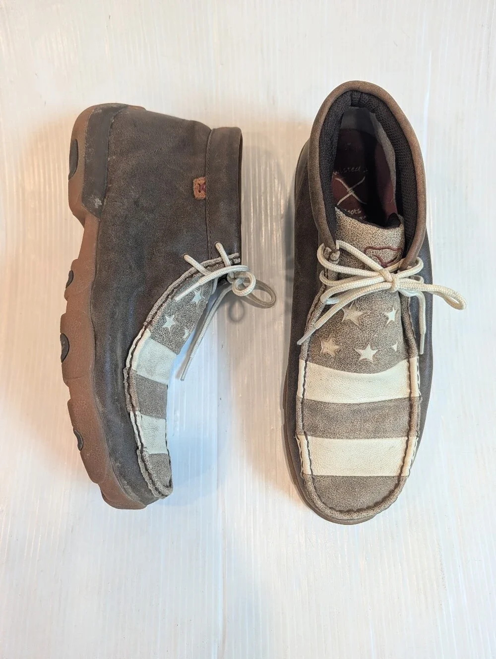 TWISTED X Men's Brown Leather USA Flag Chukka Driving Mocs Lace-up Boots Size 11